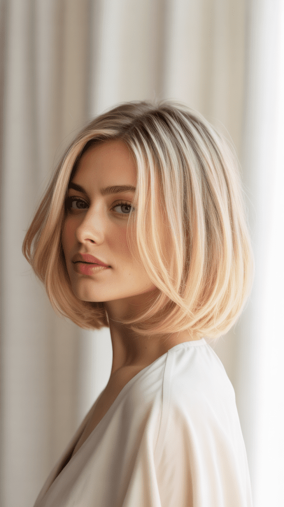Layered French Bob with Sunlit Blonde Brilliance