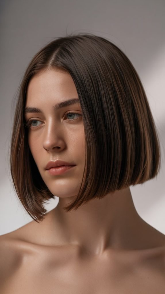 9. Shoulder-Length Blunt Bob with Weight Line Control