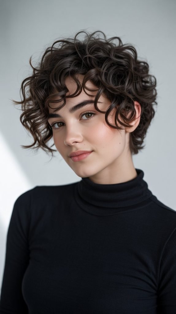 Curly Layered Pixie with Longer Front Pieces