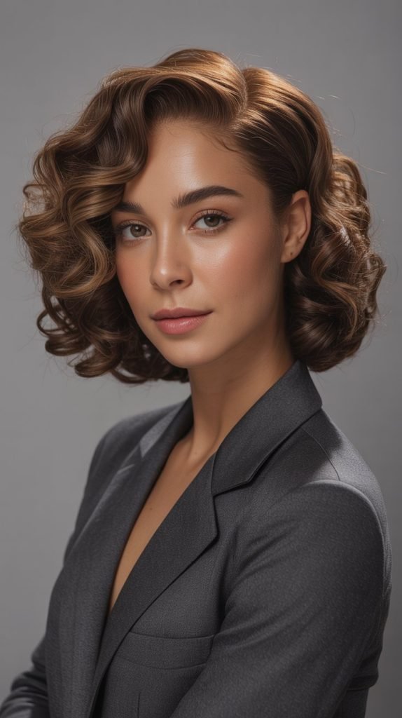 Curly Lob with Deep Side Part