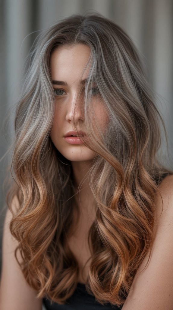 Copper Balayage on Gray Base