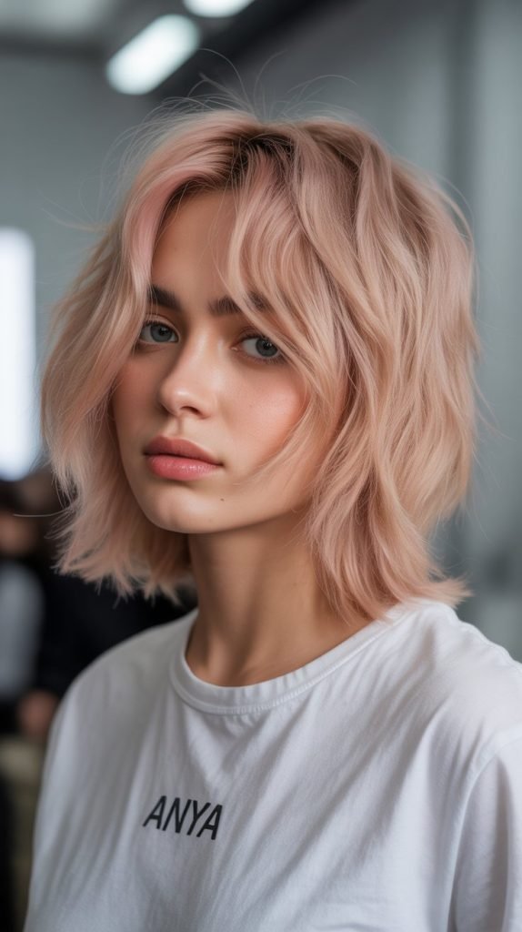  Rose Gold Blonde Shaggy French Bob for Trendy Appeal