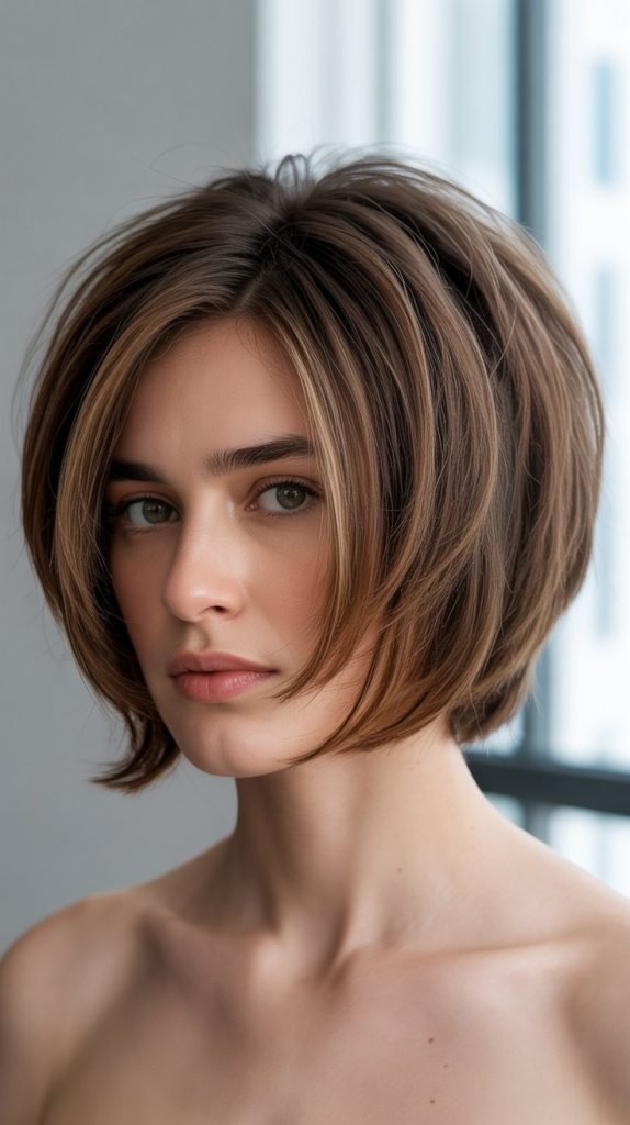 Layered Blunt Bob with Volume at Crown