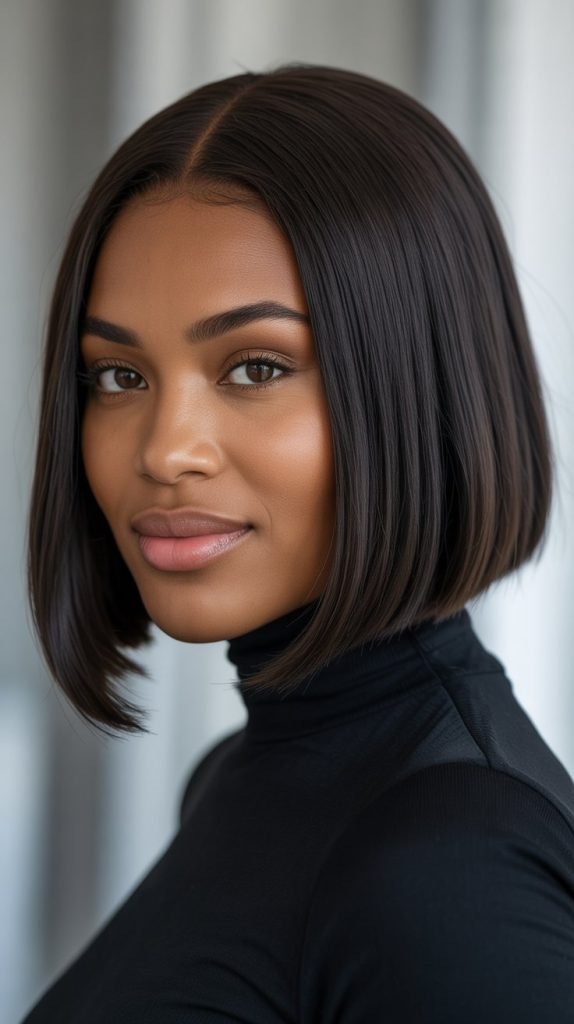 Silk Press Blunt Bob with Bone Straight Finish