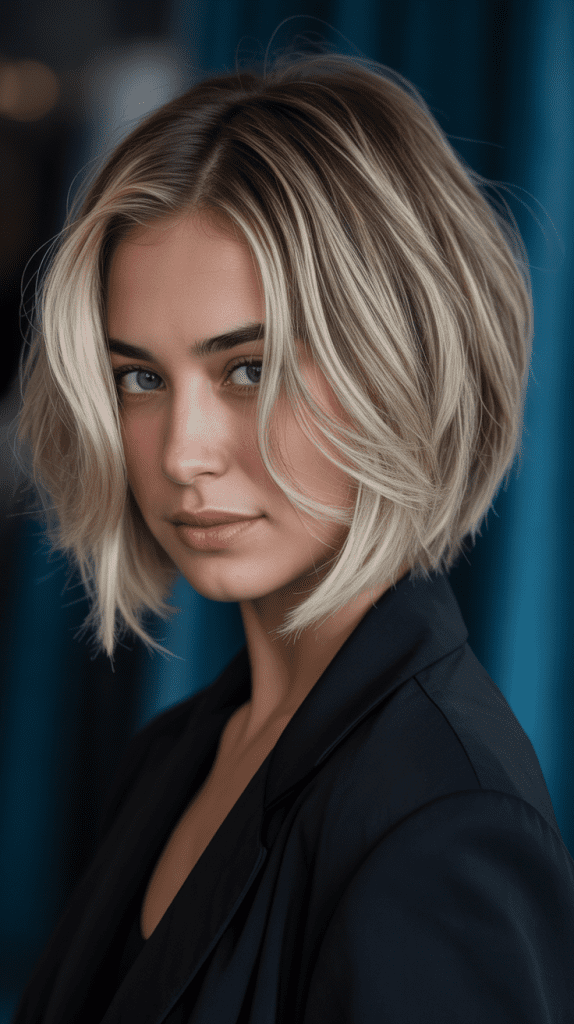  Layered French Bob with Platinum Highlights