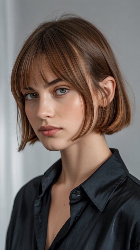 French Bob with Curtain Bangs and Side Undercuts