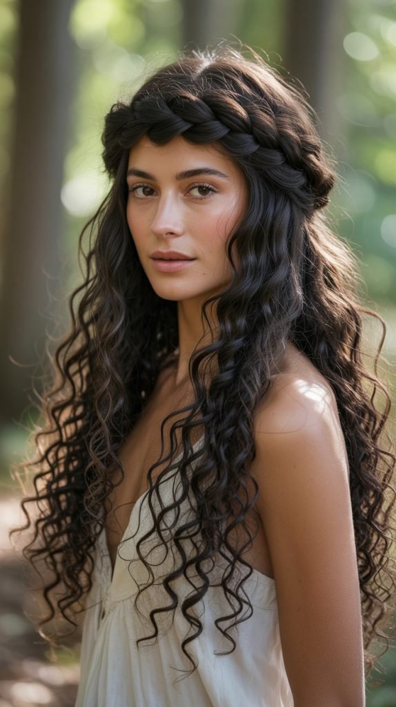 Crown Braid with Cascading Curls