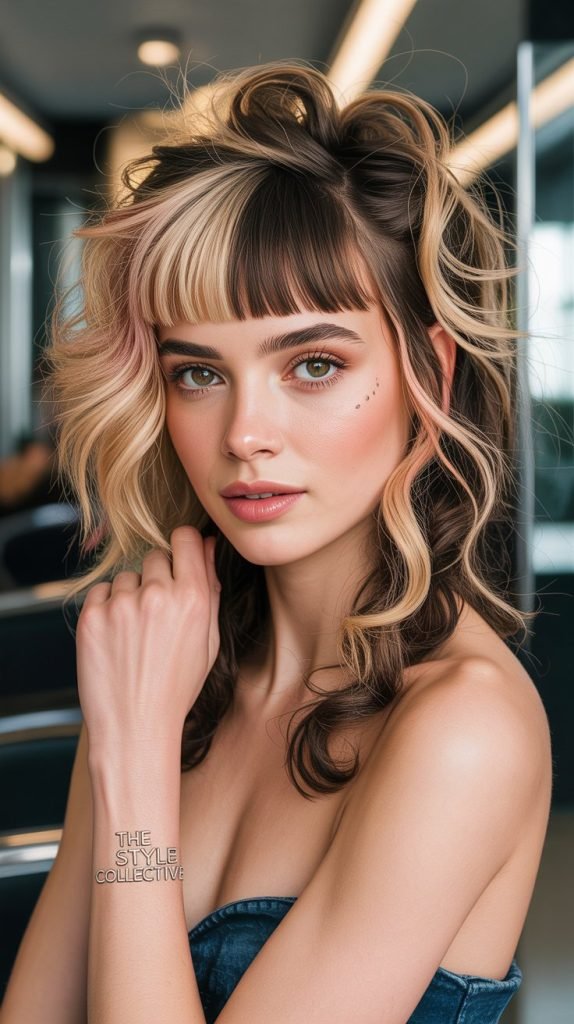 Multi-Length Bangs with Mixed Curl Patterns