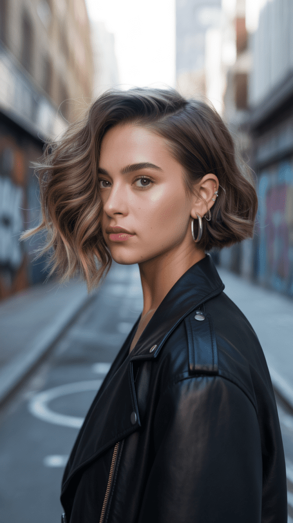Asymmetrical Wavy Bob with Side Part