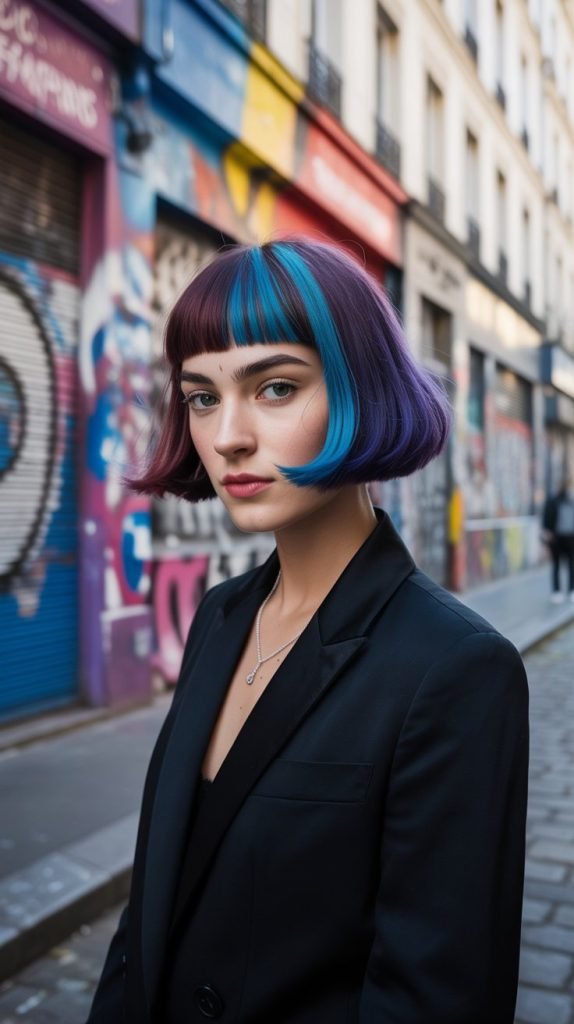 French Bob with Color Blocking and Contrast Bangs