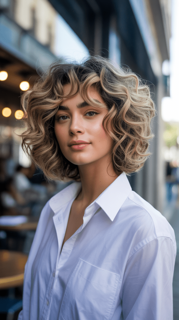 Voluminous Shaggy Bob with Diffuser Curls
