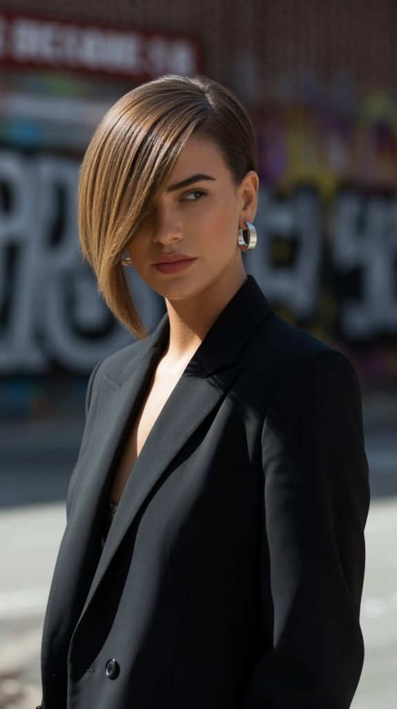 Asymmetrical Jawline Bob with Side-Swept Fringe