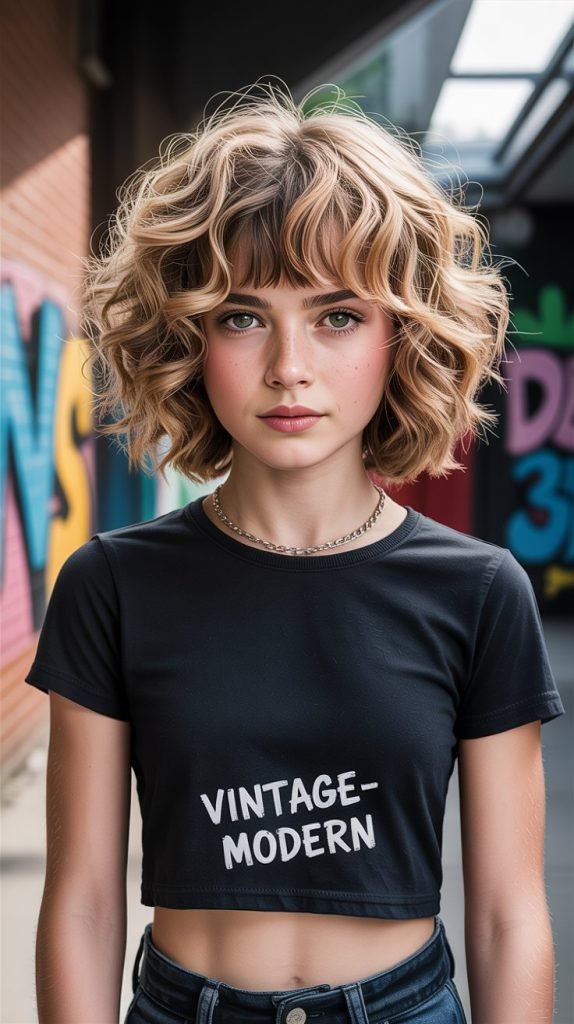 Long Curly Shag with Bangs