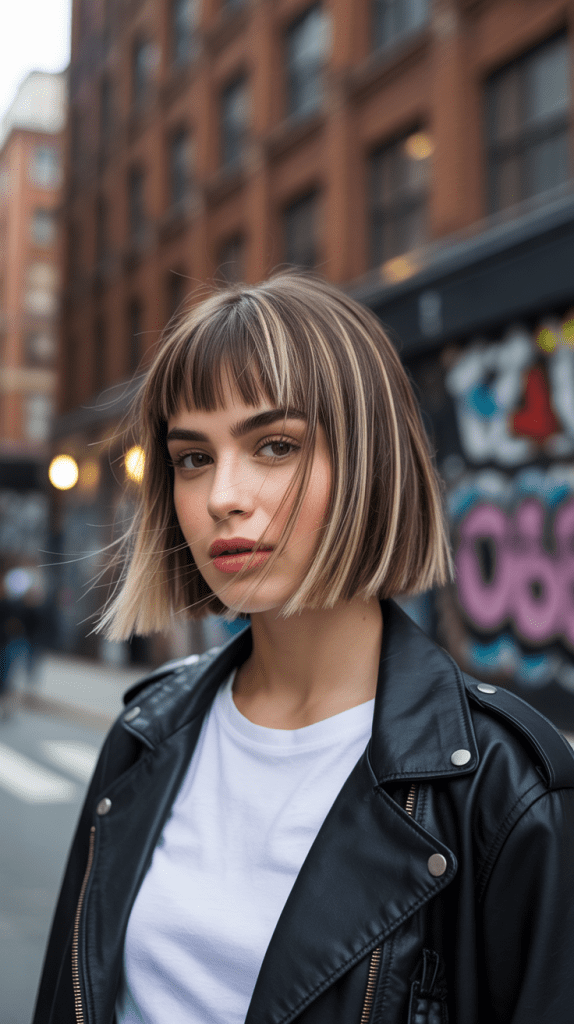 Blunt Bob with Choppy Bangs and Highlights