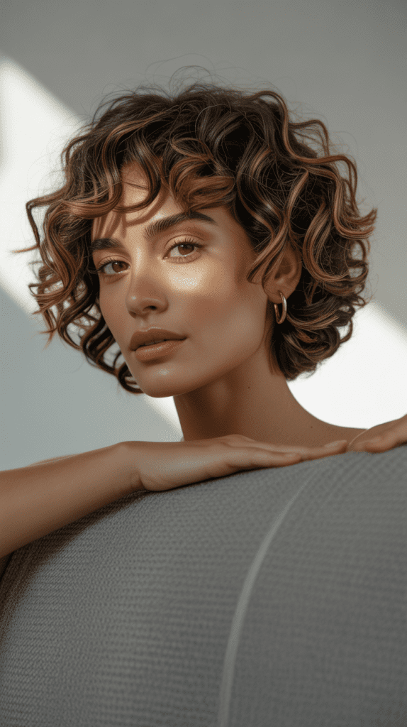 Curly Shaggy Bob with Face-Framing Layers