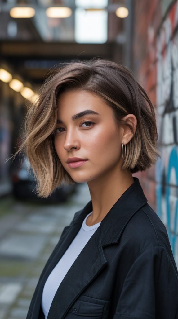 7. Choppy Bob with Toffee Highlights