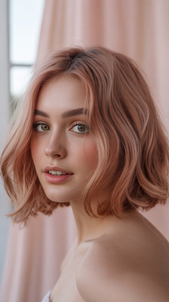  Wavy Bob with Rose Gold Tones