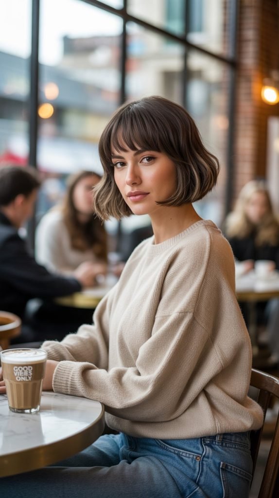 31. Modern Shag Chin Bob with Curtain Bangs