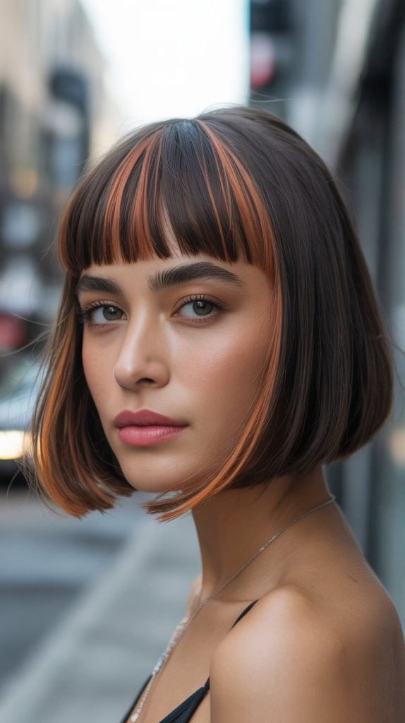  Copper Lowlights with Bangs