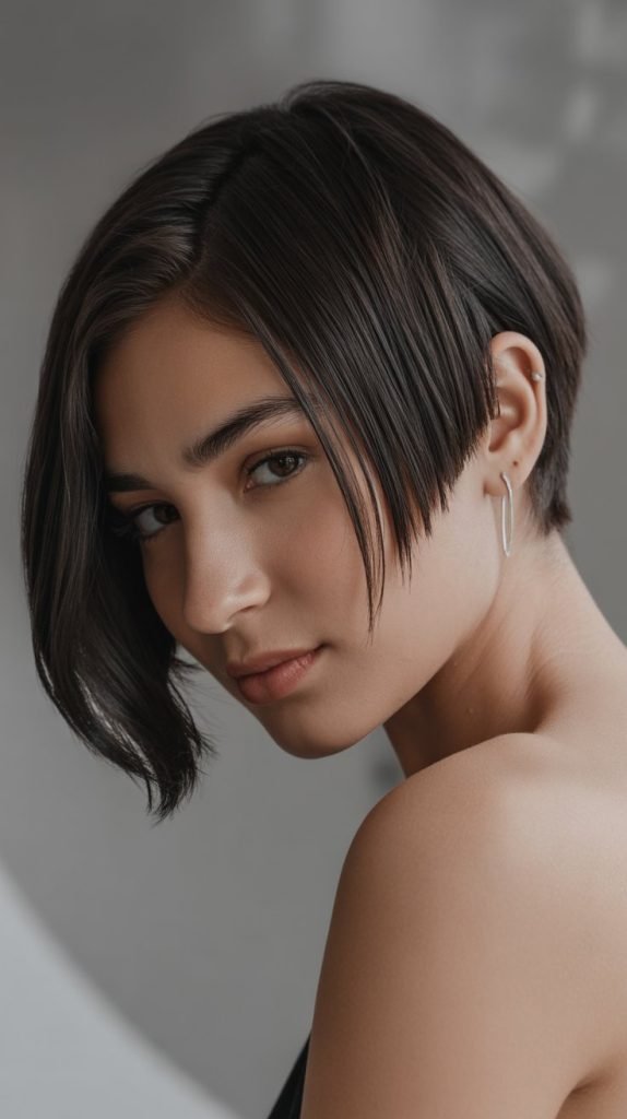 Asymmetrical Micro Bob with Side-Swept Fringe