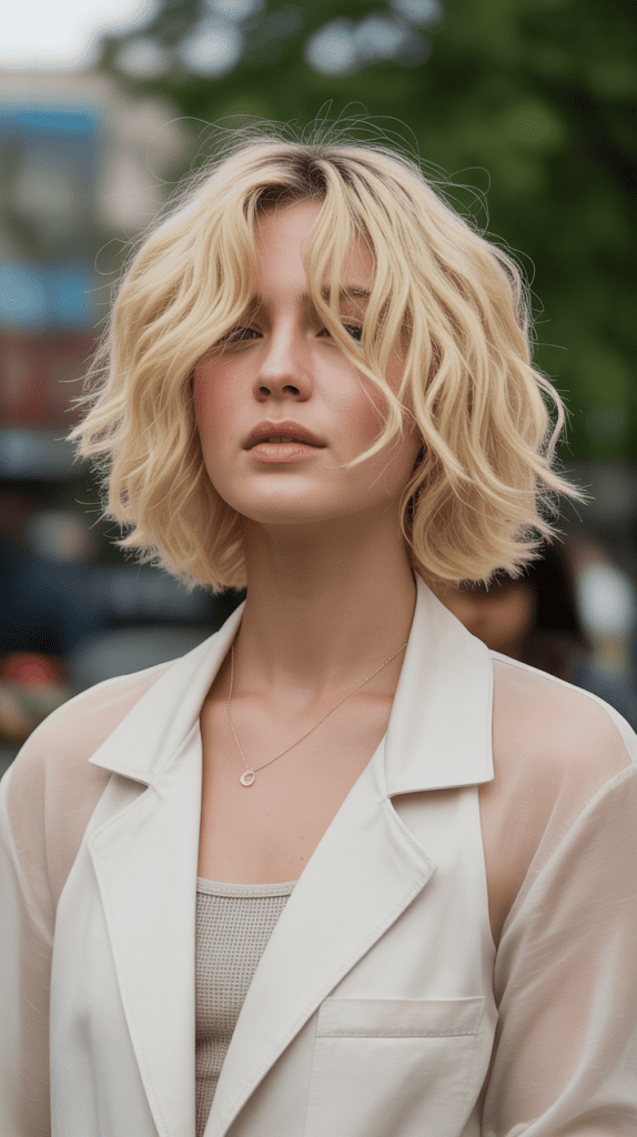 Tousled French Bob with Cream Blonde