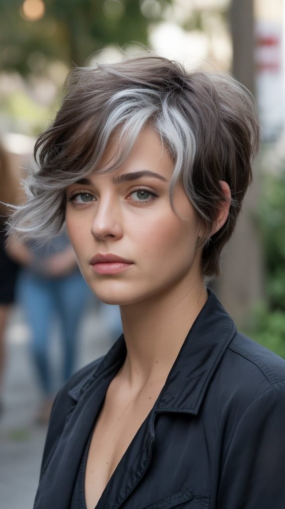  Tousled Pixie with Silver Highlights