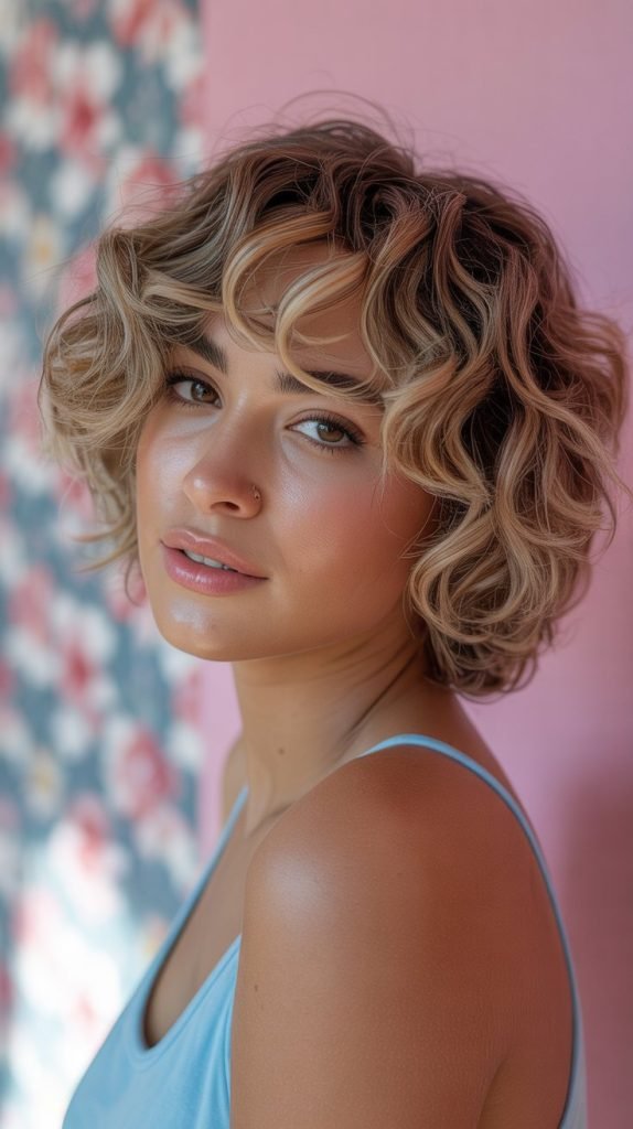  Face-Framing Blonde Highlights on Curly Bob