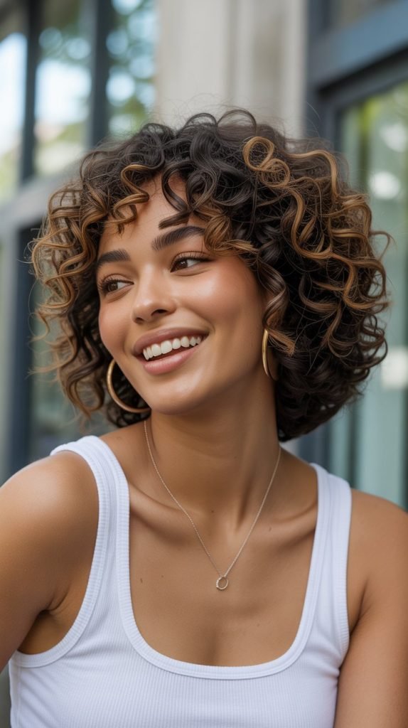 Curly Jawline Bob with Volume