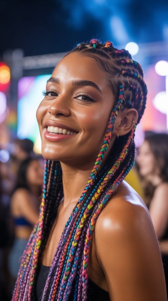 Rainbow Cornrows in Geometric Patterns