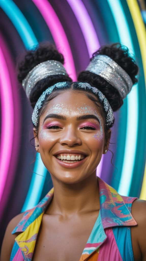 Space Buns with Glitter Roots