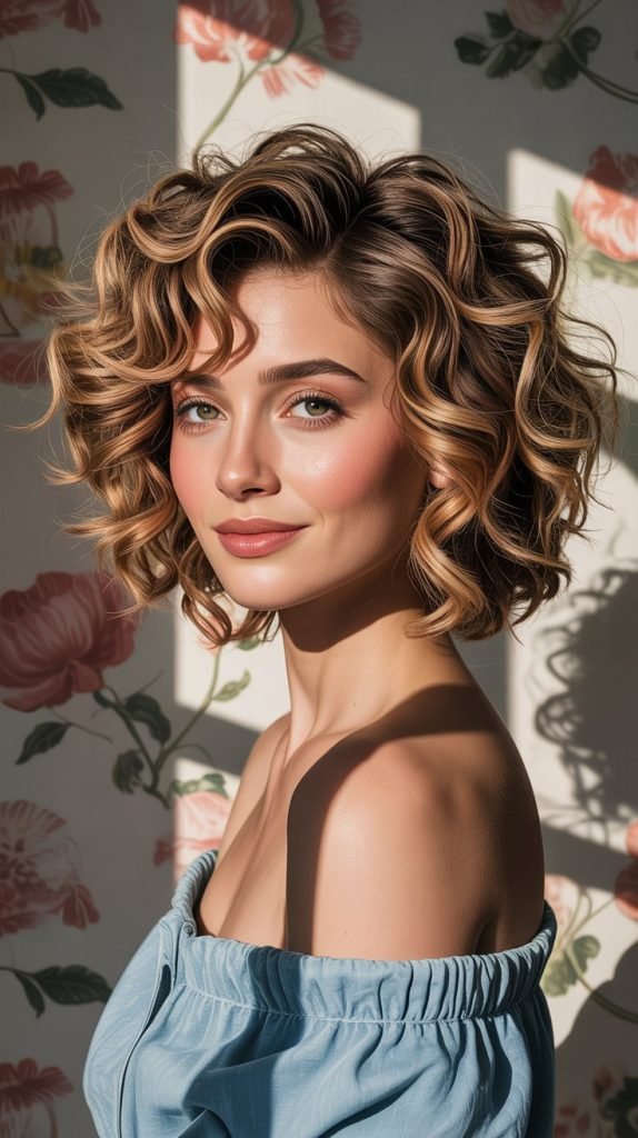 Curly Layered Shag with Chunky Highlights