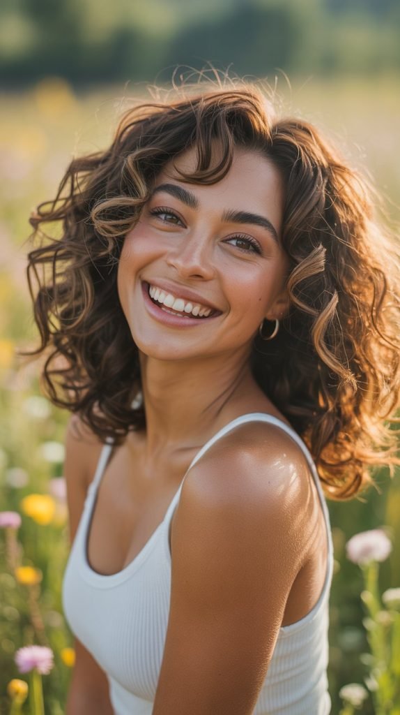 Bouncy Curly Cut with Short Face-Framing Layers