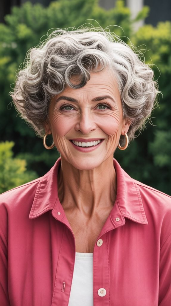 15. Curly Wedge with Curved Bangs