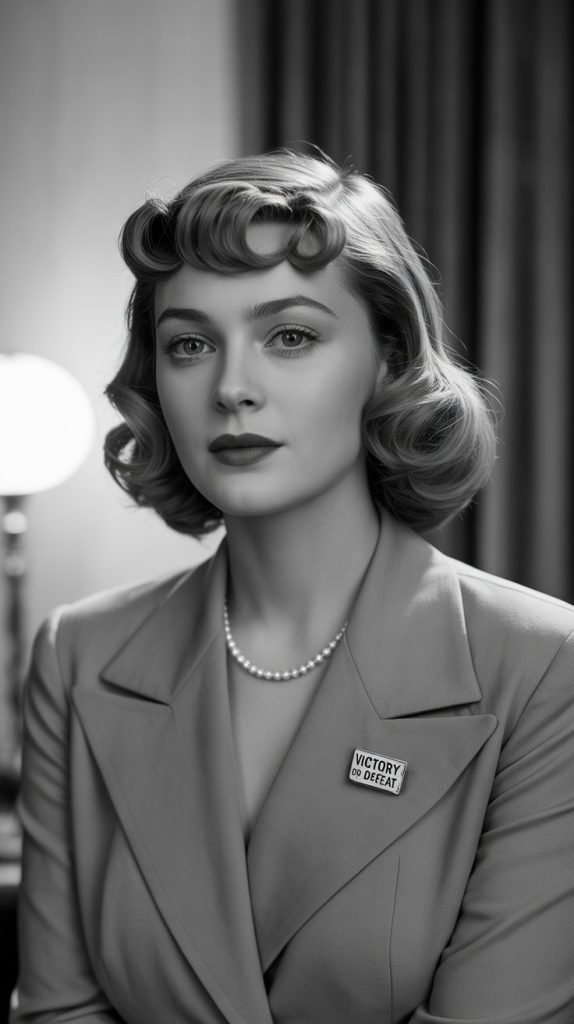 10. Vintage-Inspired Chin Bob with Victory Rolls Bangs