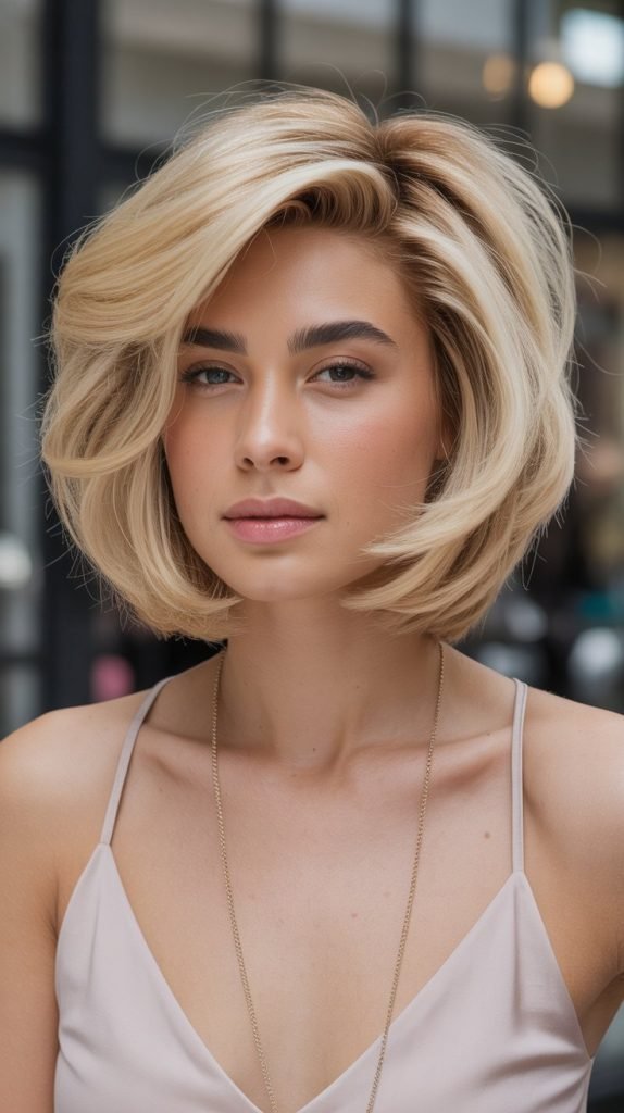6. The Voluminous Blonde Bob with Side Layers
