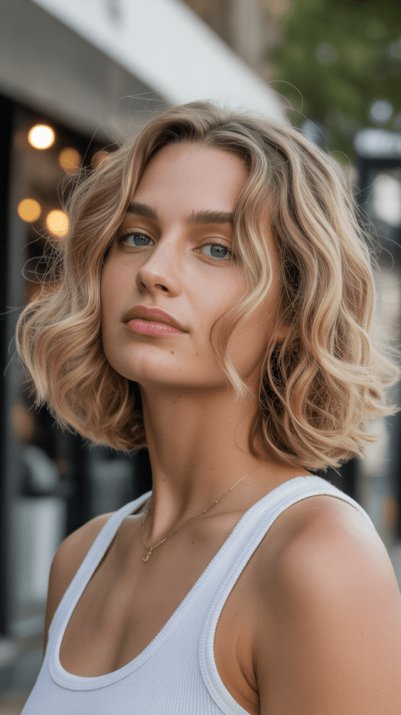 Wavy French Bob with Sandy Blonde