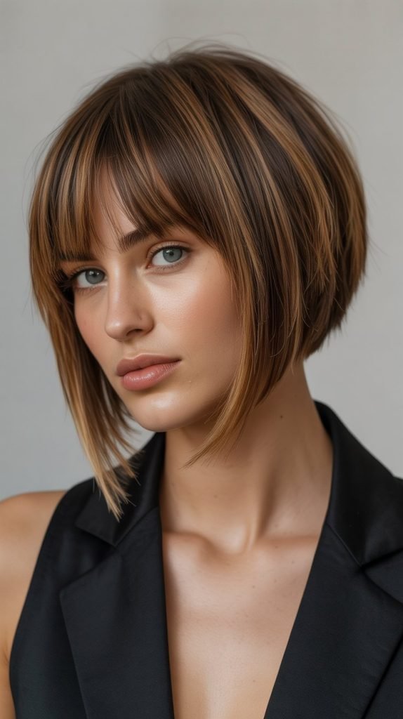  Stacked Micro Bob with Straight-Across Bangs