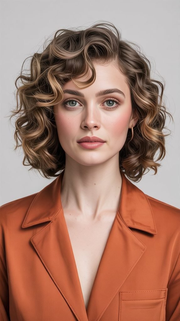 Curly Hair with Side-Swept Bangs