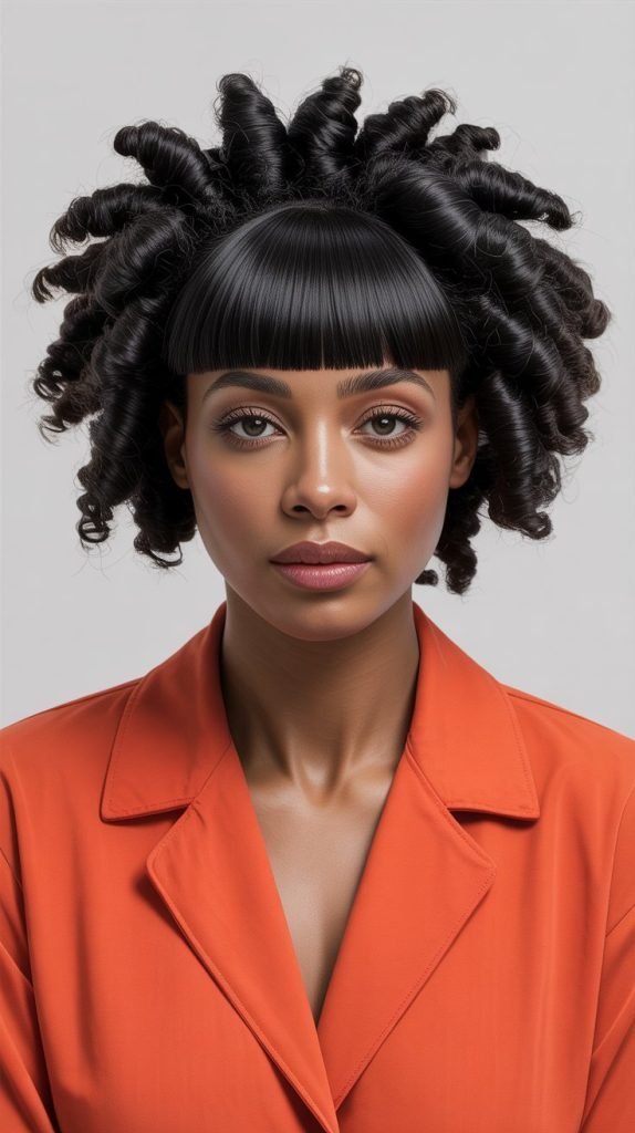 Blunt Bangs with Tight Coils