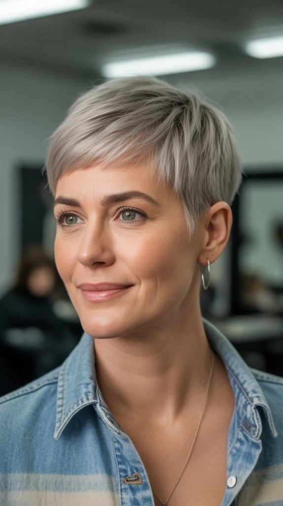 Classic Short Pixie with Salt and Pepper Blend