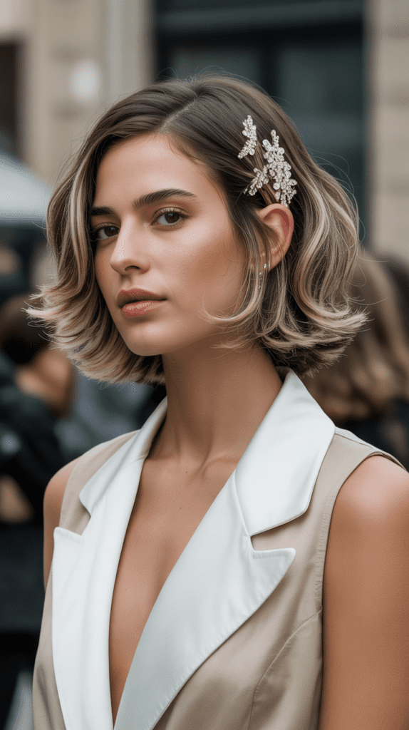 Layered French Bob with Hair Accessories