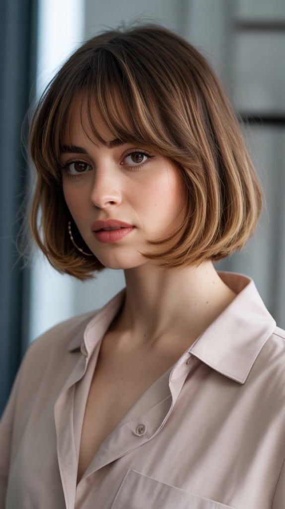 Ear-Length Bob with Curtain Bangs