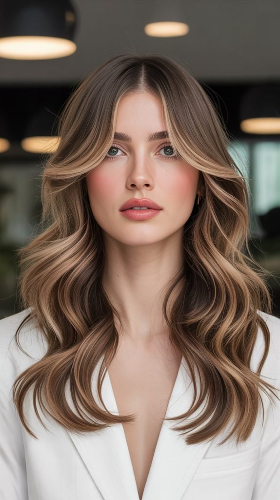 Layered Curtain Bangs with Loose Waves