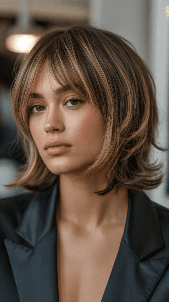 Layered Jawline Bob with Feathered Curtain Bangs