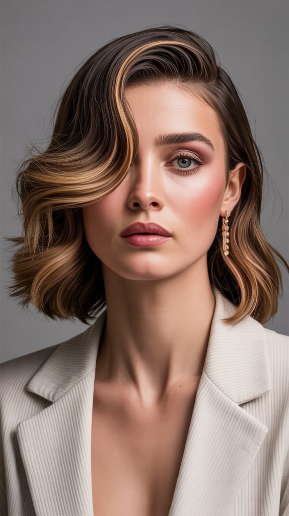 Deep Side Bangs with Medium Waves