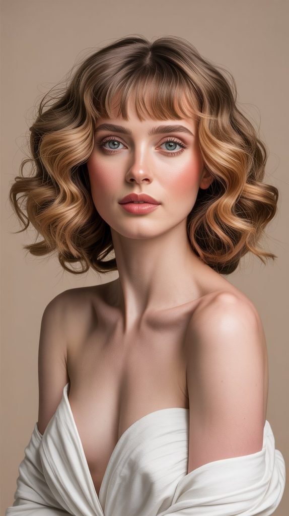 Soft Curtain Bangs with Ringlet Curls