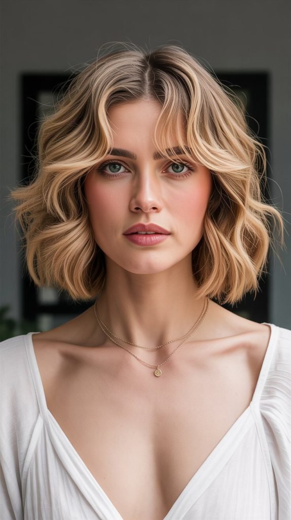Classic Curtain Bangs with Loose Curls
