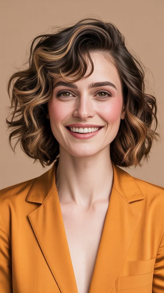 . Side-Swept Bangs with Medium Curls