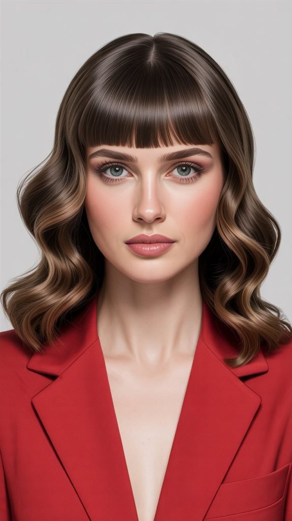 . Graduated Bangs with Tight Waves