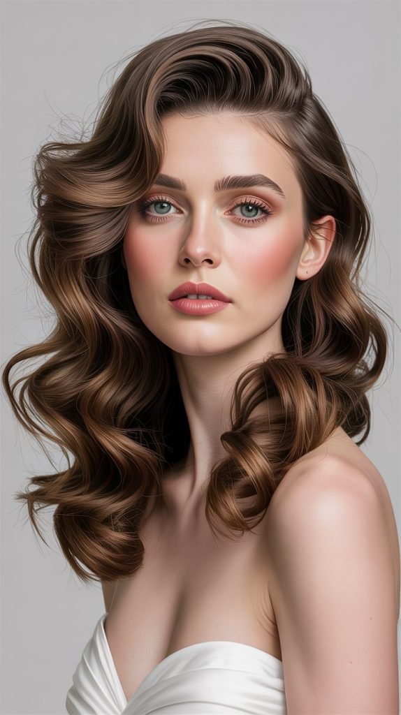 Swooped Bangs with Loose Coils